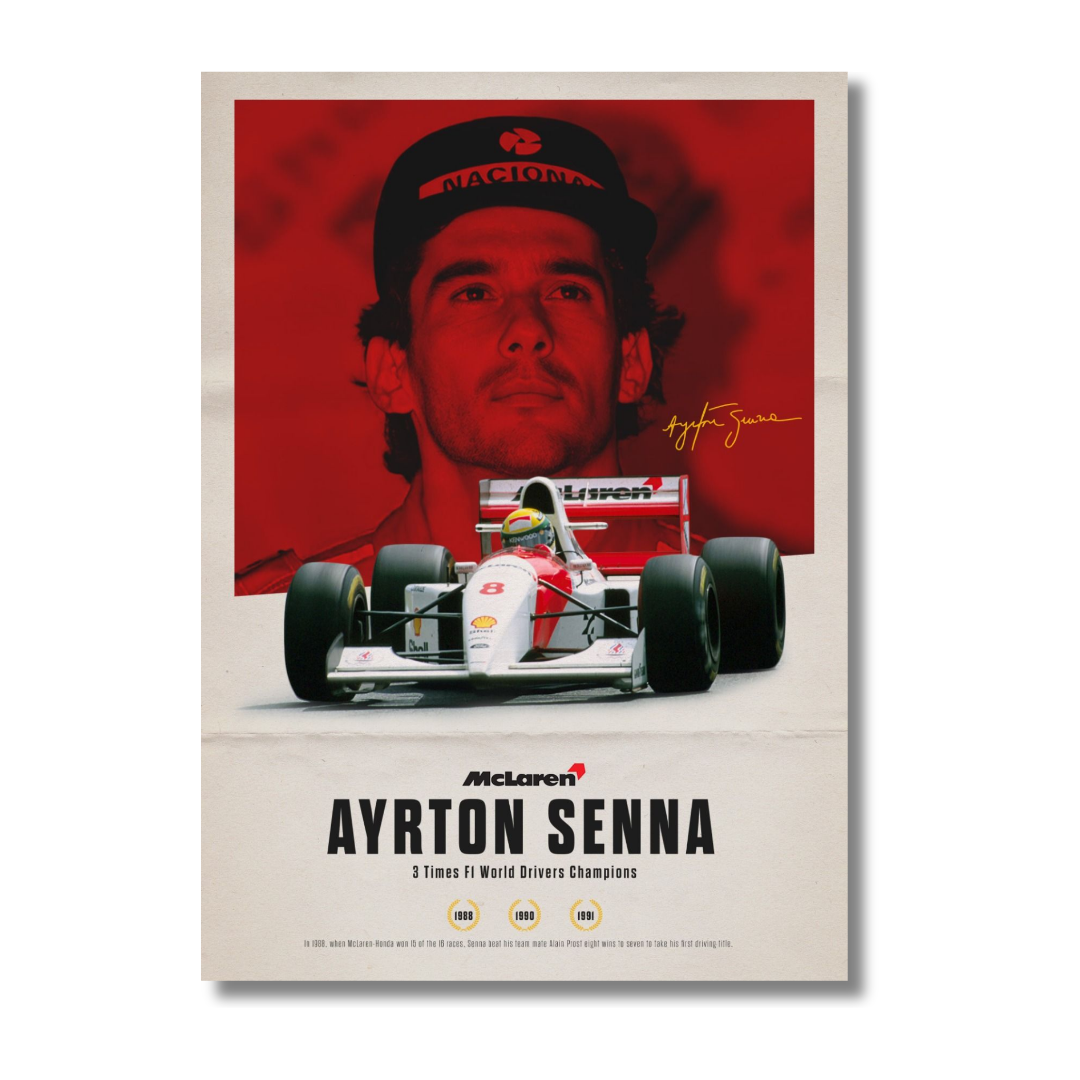 AYRTON SENNA 3X WORLD CHAMP F1 Wall Art